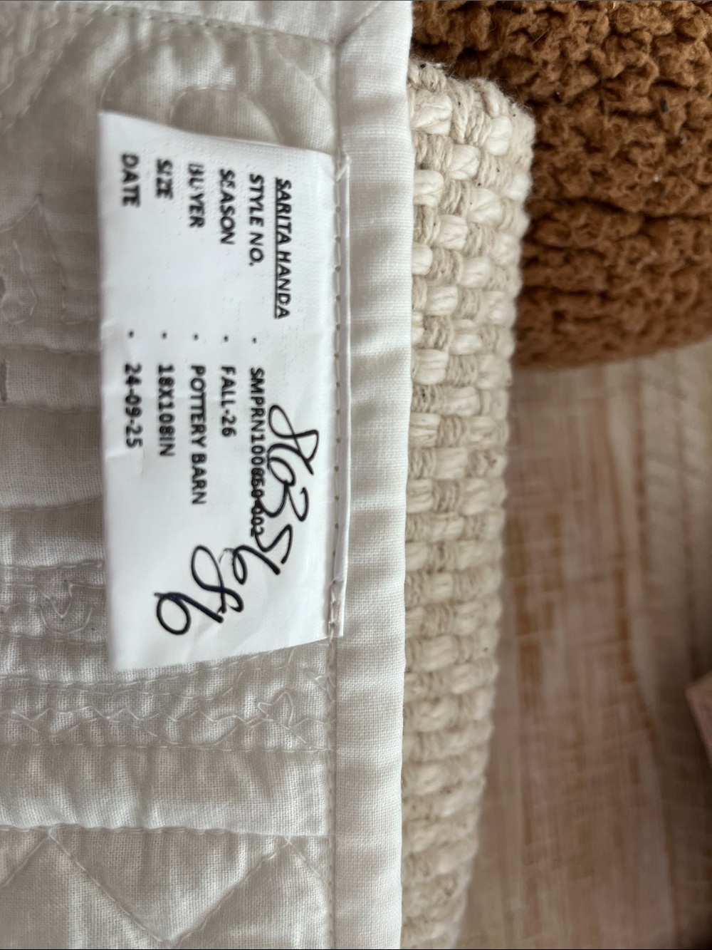 Quilted Pottery Barn  white  table runner 18X108 inches